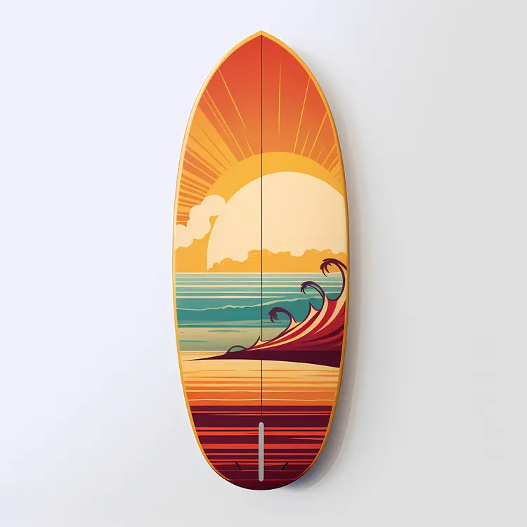 Sunset Surfboard with Ocean Waves