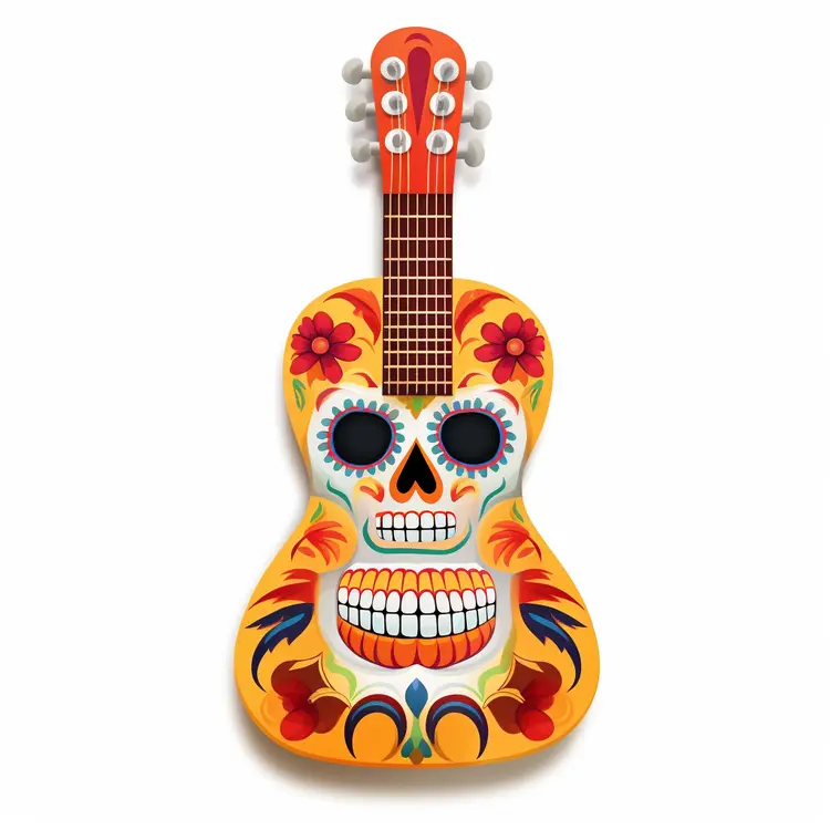 Colorful Day of the Dead Guitar with Skull Design