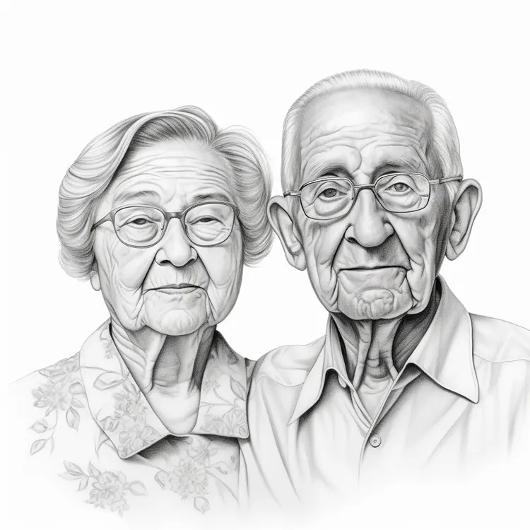 Elderly Couple Portrait Drawing