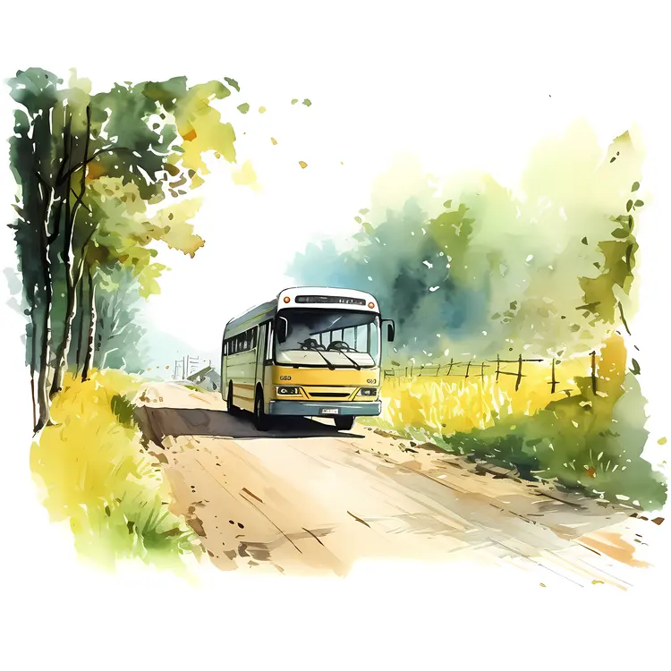 Yellow Bus on Countryside Road