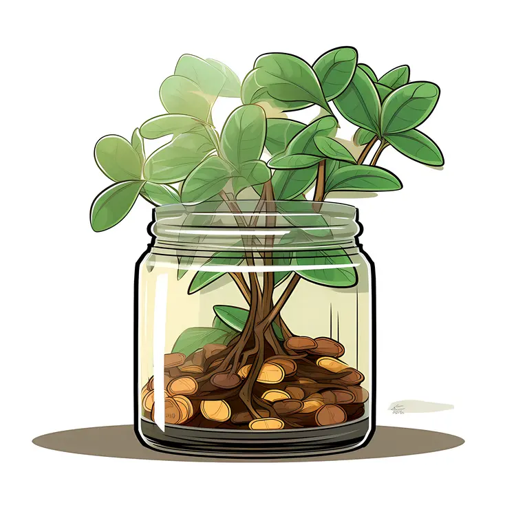 Money Plant Growing in Jar of Coins