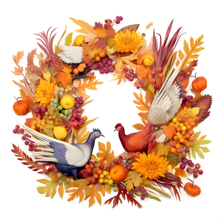 Autumn Wreath with Birds and Leaves