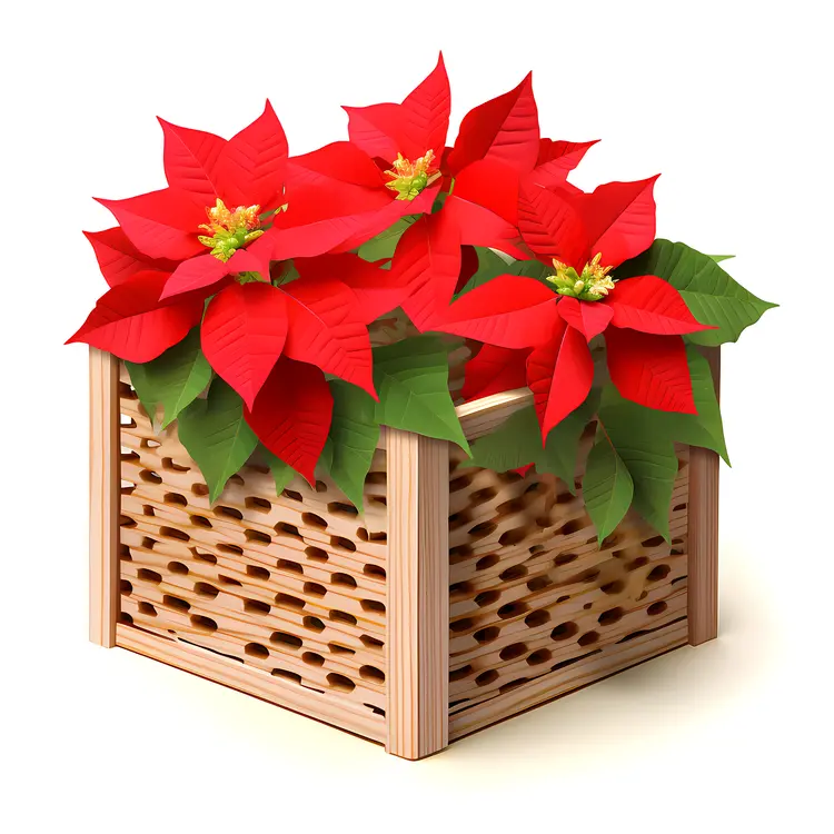 Red Poinsettia in Woven Wooden Box