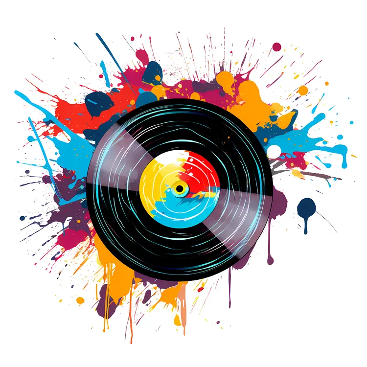 Vinyl Record with Colorful Paint Splashes