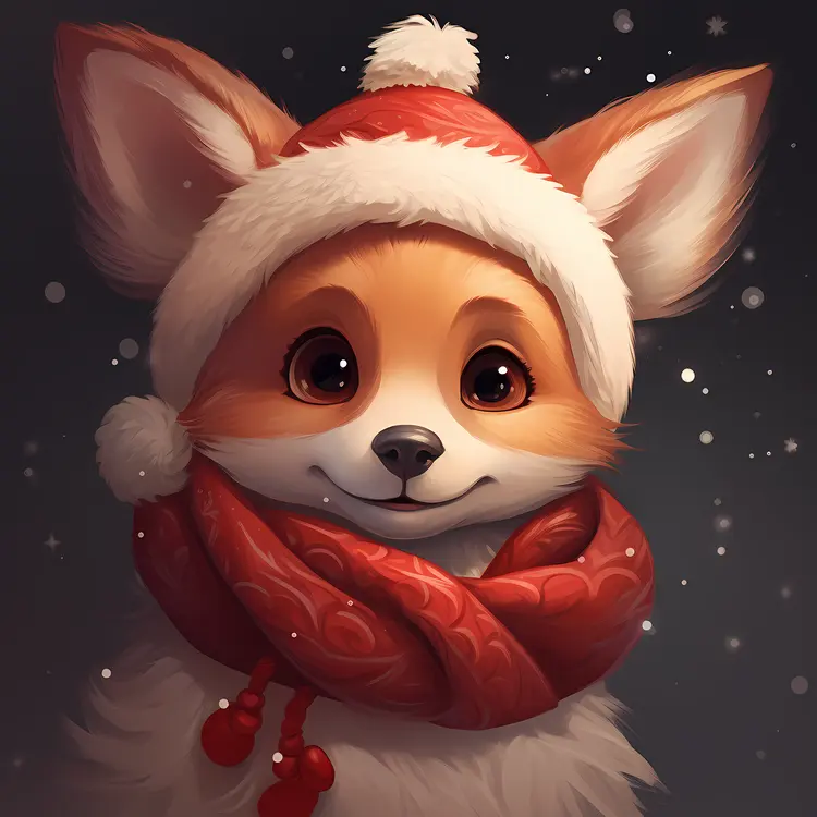 Cute Fox in Santa Hat and Scarf
