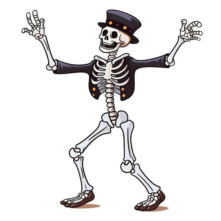 Festive Dancing Skeleton with Black Hat