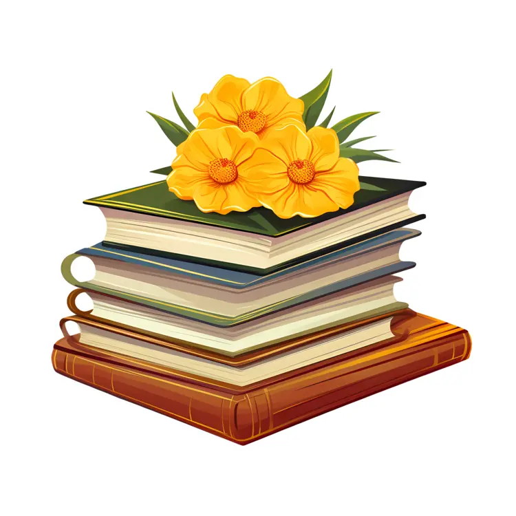Stack of Books with Yellow Flowers