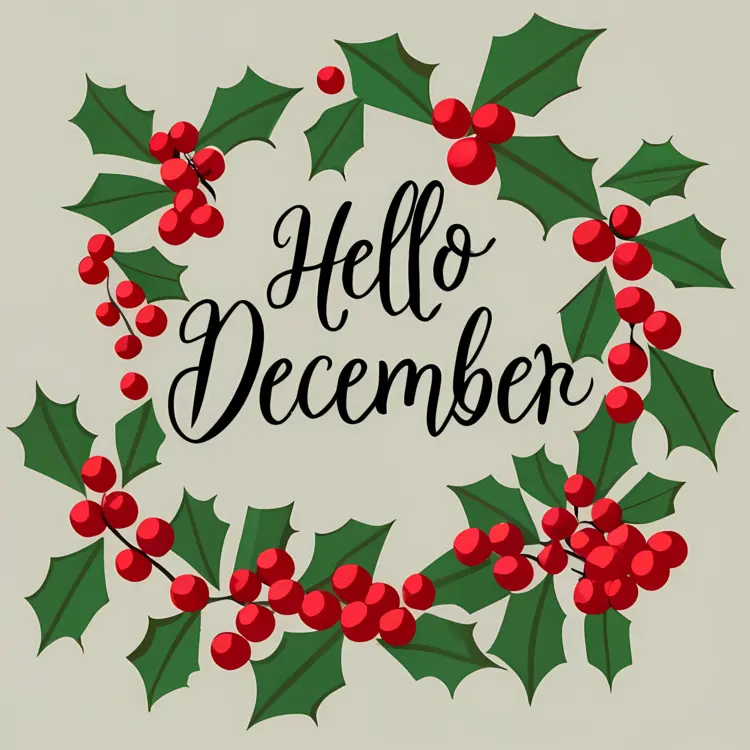 Hello December with Holly Wreath