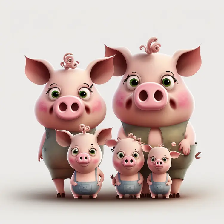 Cute Cartoon Pig Family Illustration