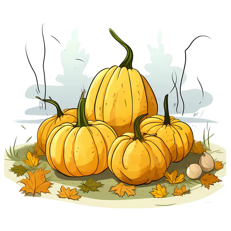 Beautiful Pumpkins with Autumn Leaves