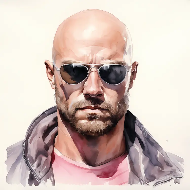Serious Bald Man with Sunglasses