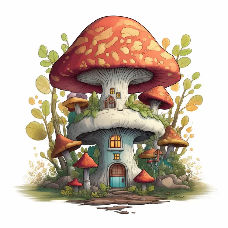 Whimsical mushroom house in a fantasy setting