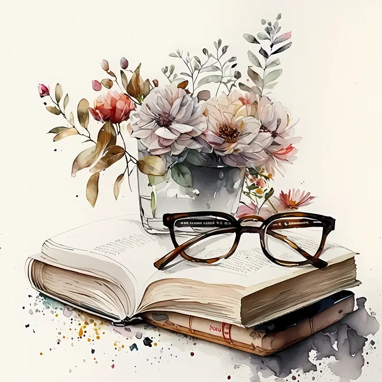 Books and Flowers with Glasses