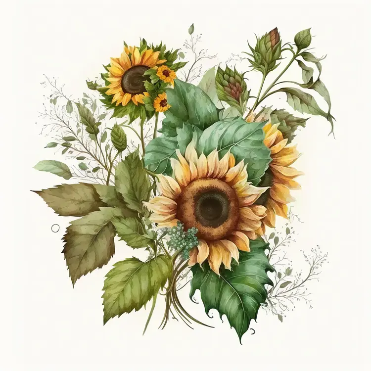 Beautiful Sunflower Botanical Illustration