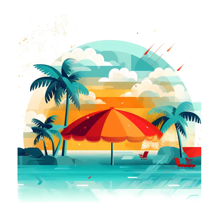 Beach Umbrella at Sunset