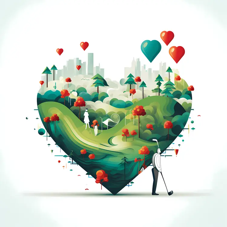 Heart-shaped Golf Course with Cityscape