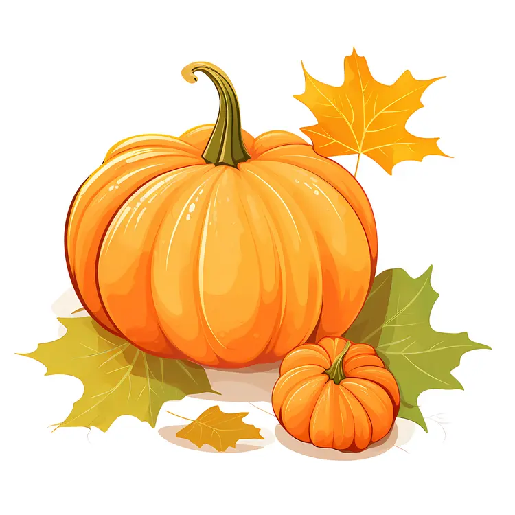 Orange Pumpkin with Autumn Leaves