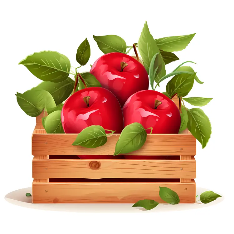Fresh Red Apples in Wooden Crate