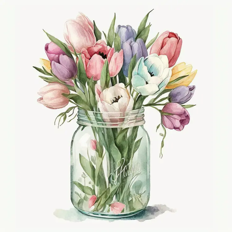 Beautiful Tulips in a Glass Jar for Spring Decor