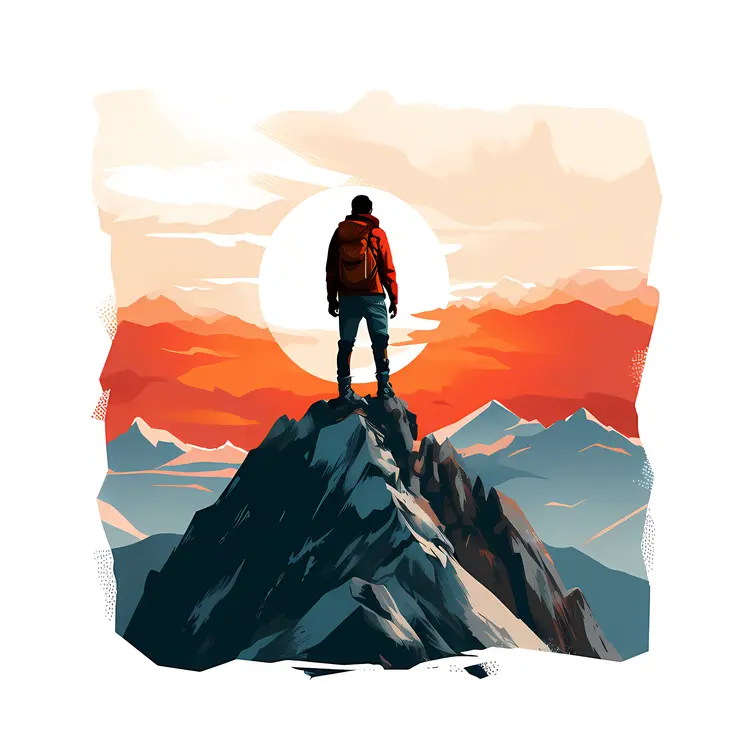 Person Standing on Mountain at Sunset