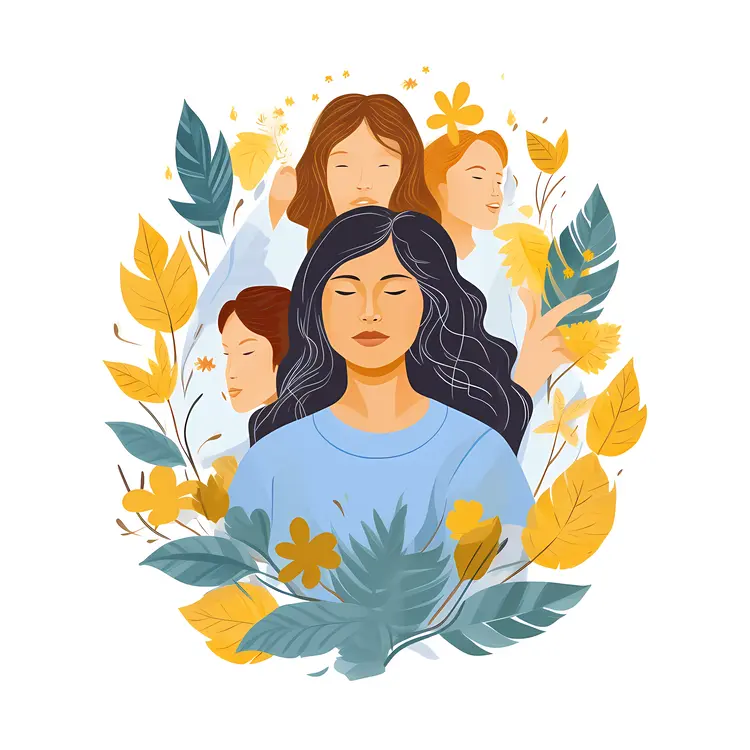 Meditative Woman Surrounded by Nature Elements