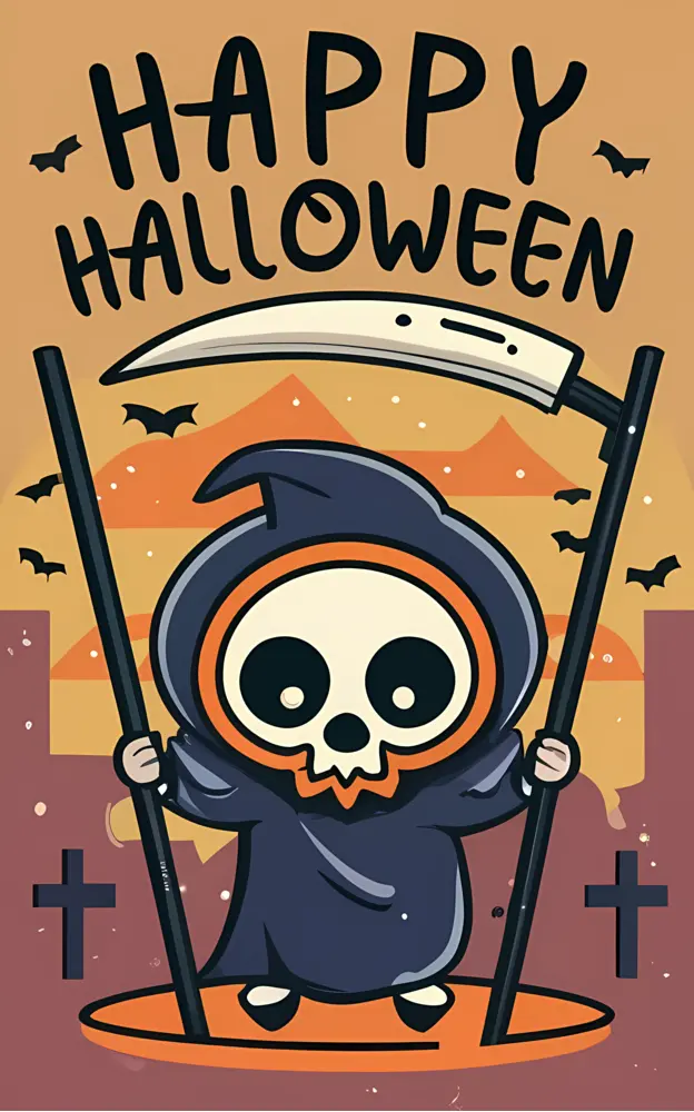 Cute Grim Reaper with Scythe for Halloween