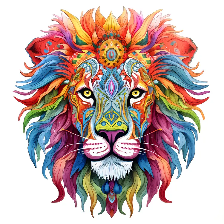 Artistic Colorful Lion with Floral Mane