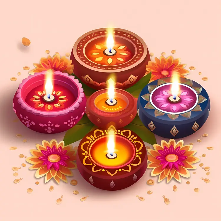 Colorful Diyas for Diwali Festival