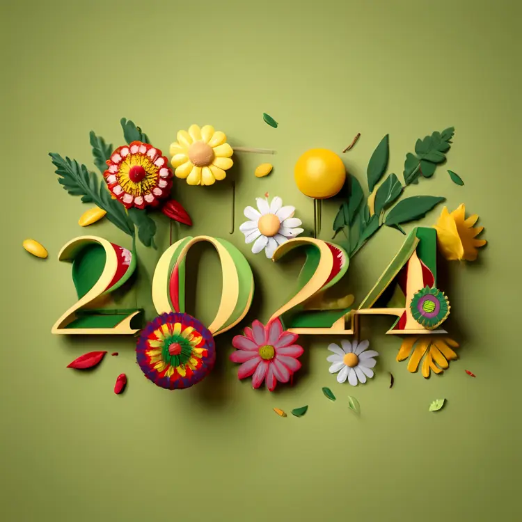 Floral 2024 on Green Background