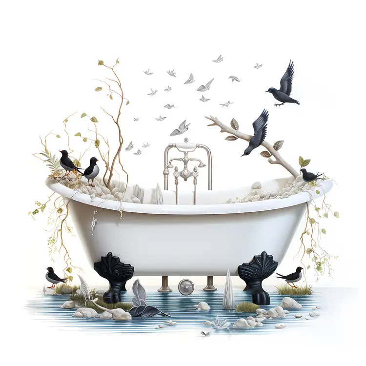 Bathtub with Birds and Branches