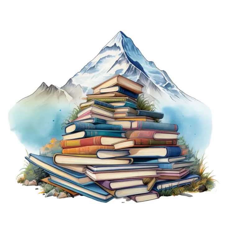 Stack of Books with Mountain Background