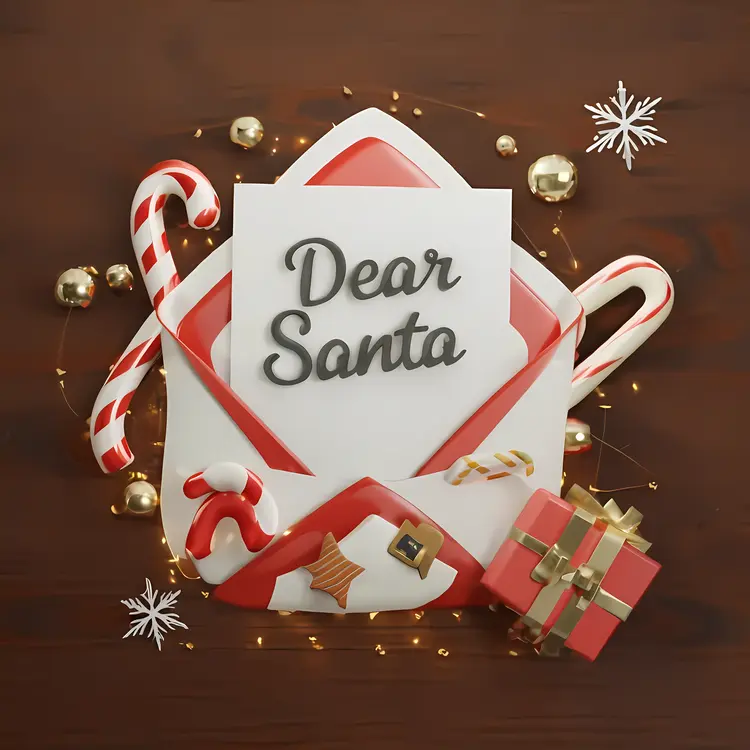 Dear Santa Letter with Candy Canes and Gifts
