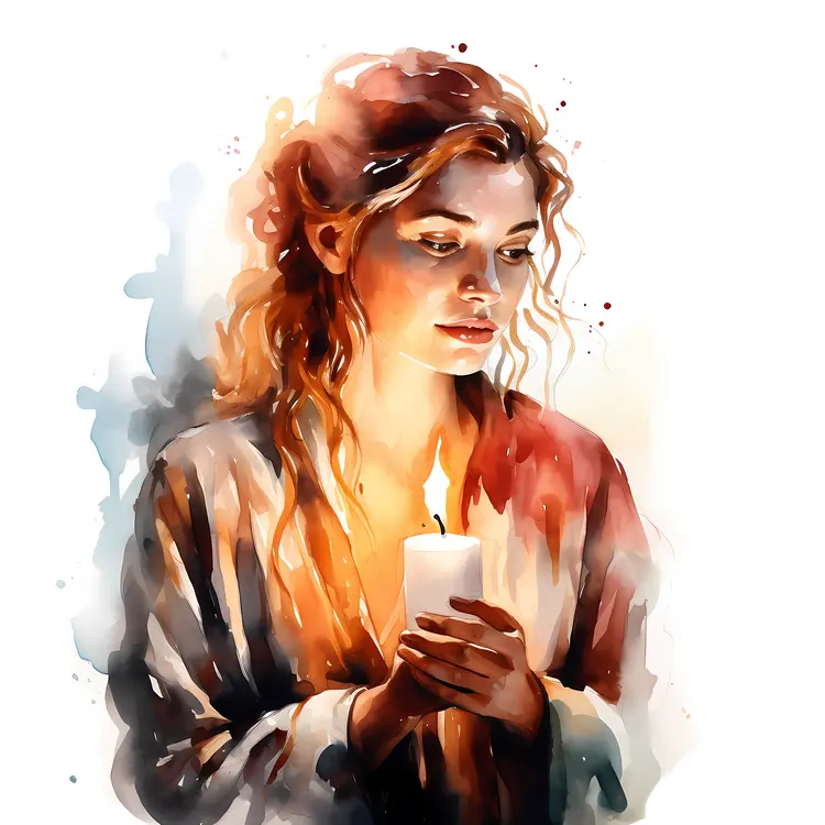 Woman Holding Candle in Peaceful Moment