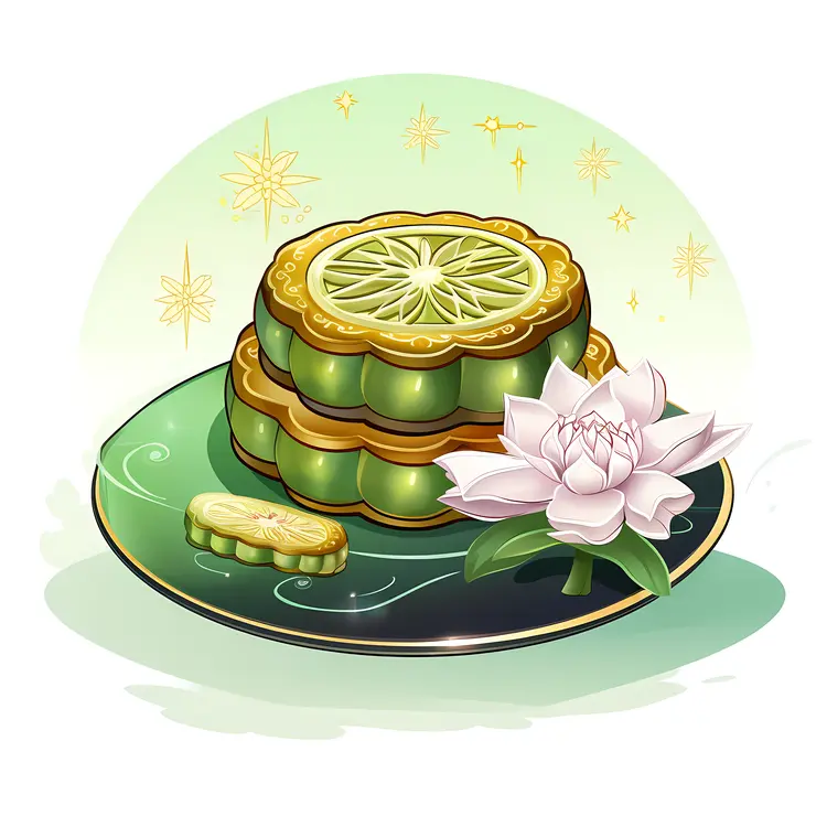 Green Mooncakes with Flower Design on Plate
