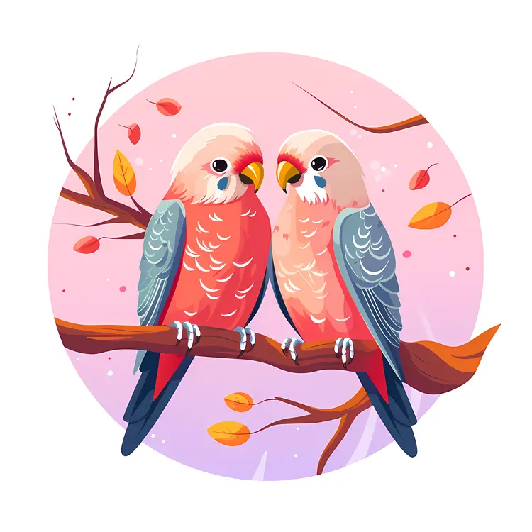 Colorful Parrots on a Branch Illustration