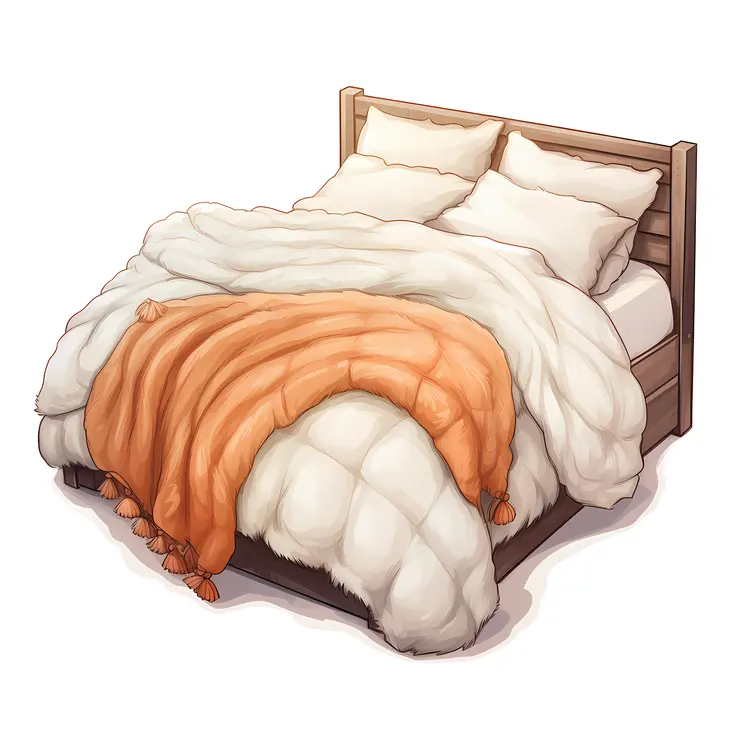 Cozy Bed with Orange Blanket
