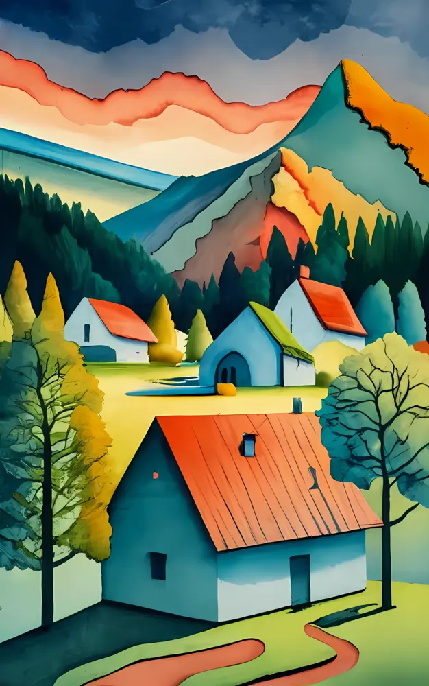 Countryside Houses in a Mountainous Landscape
