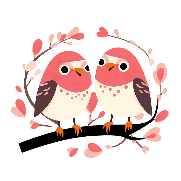 Two Pink Birds on a Branch