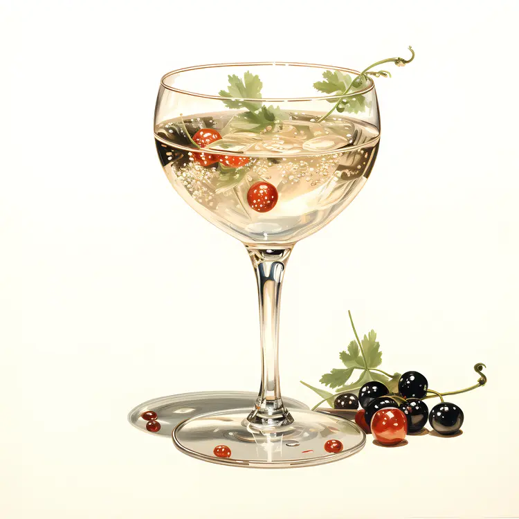 Sparkling Wine Glass with Berries and Parsley