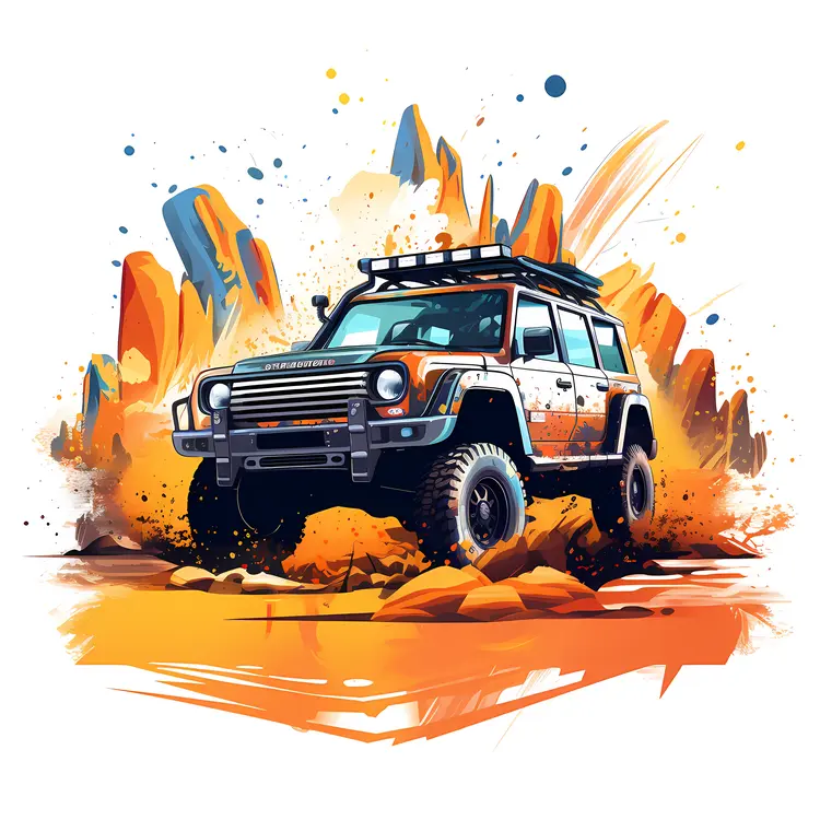 Orange Off-Road Vehicle in Rocky Terrain