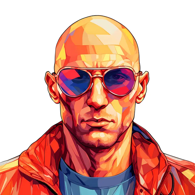 Colorful Portrait of Bald Man with Sunglasses