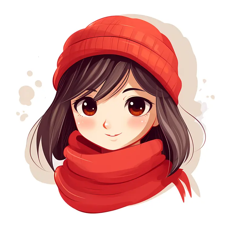 Cute Girl with Red Hat and Scarf