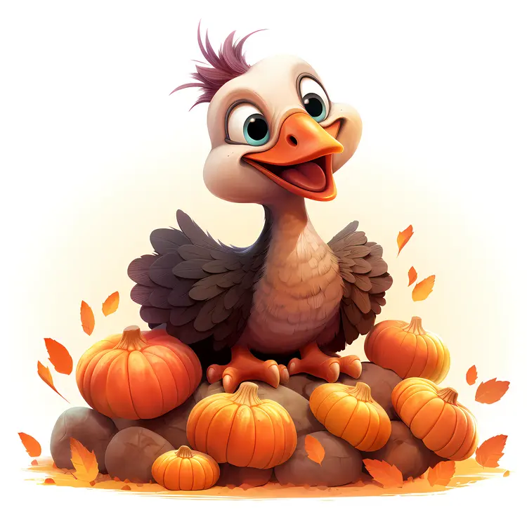 Happy Turkey with Pumpkins