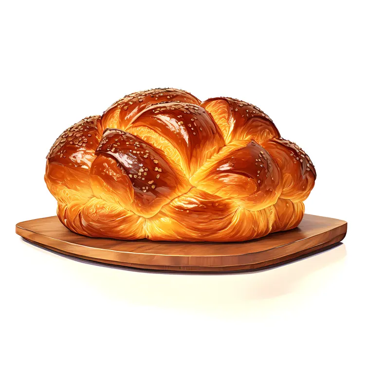Golden Brown Braided Bread on Wooden Board