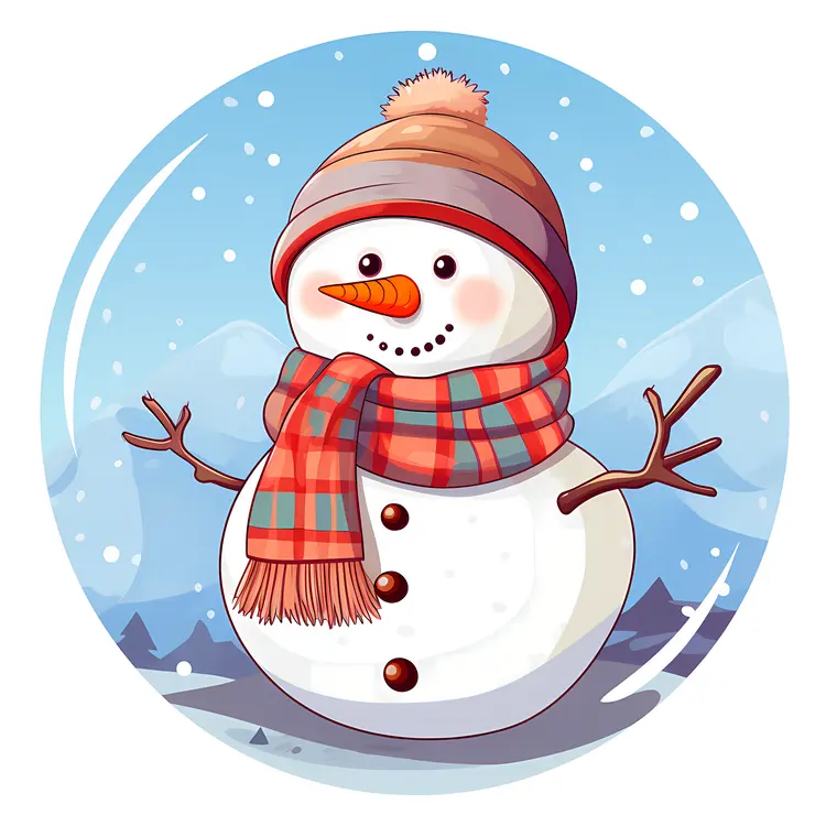 Cute Snowman with Scarf and Hat