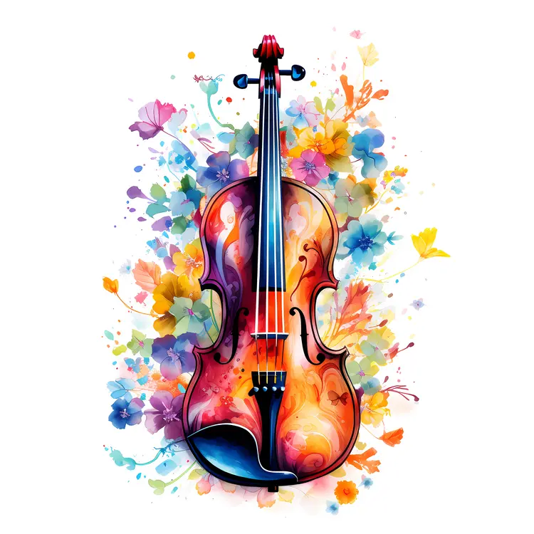 Colorful Violin with Flowers