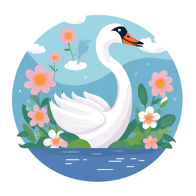 Elegant Swan with Floral Surroundings