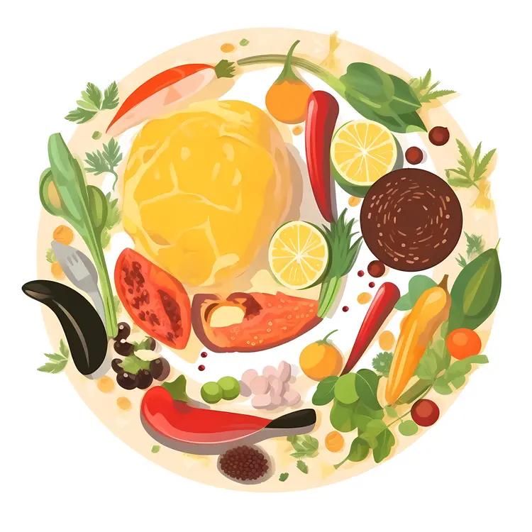 Colorful Food Plate with Vegetables and Fruits