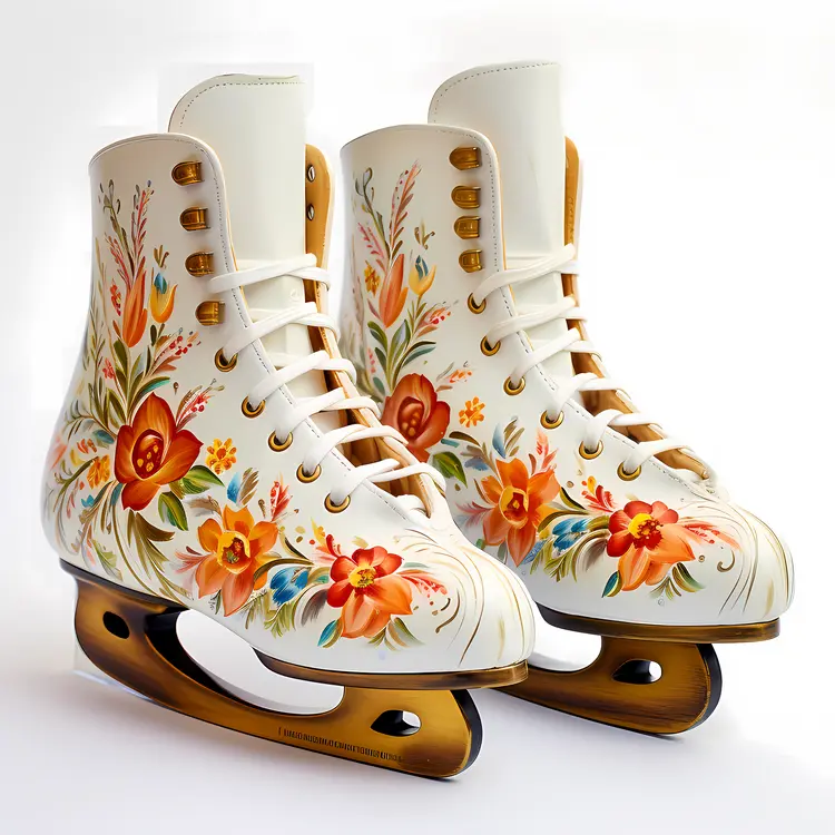 White Floral Ice Skates