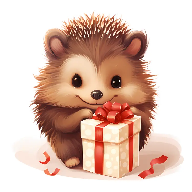 Cute Hedgehog with a Gift